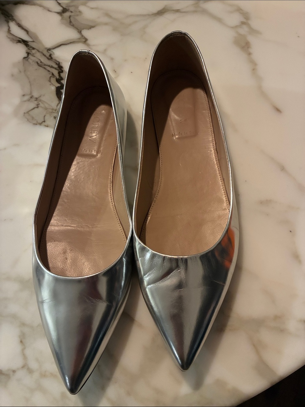 J. Crew Metallic Silver Pointed-Toe Women’s Flats